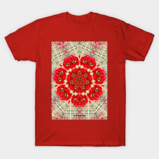 Bumble Bees Red Roses Floral Pattern Mandala T-Shirt